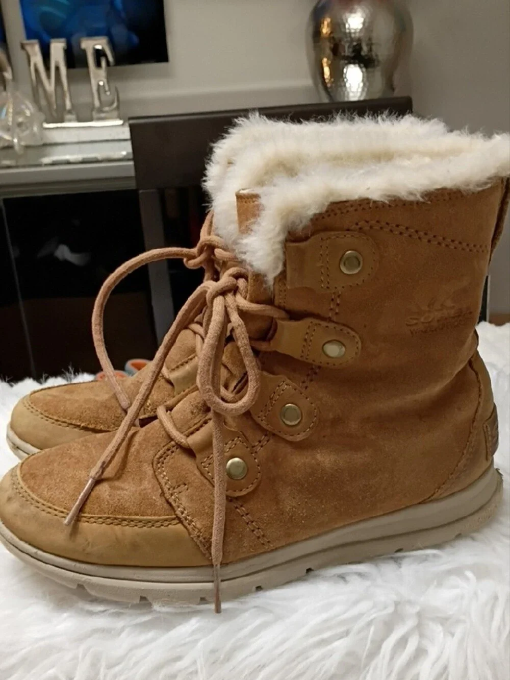 Sorel N13039-224 Women's Brown Suede Fur-Lined Lace Up Winter Waterproof Boots